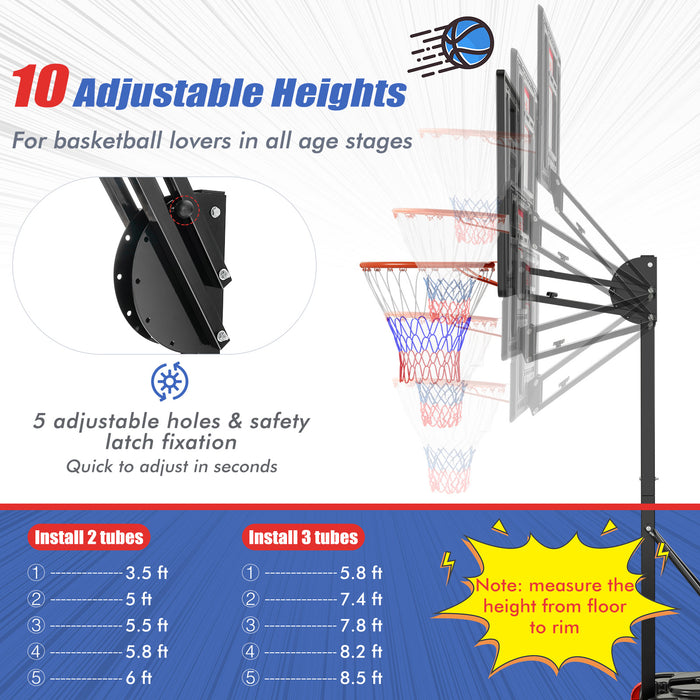 Basketball Hoop with 5-10 Feet Adjustable Height for Indoor Outdoor