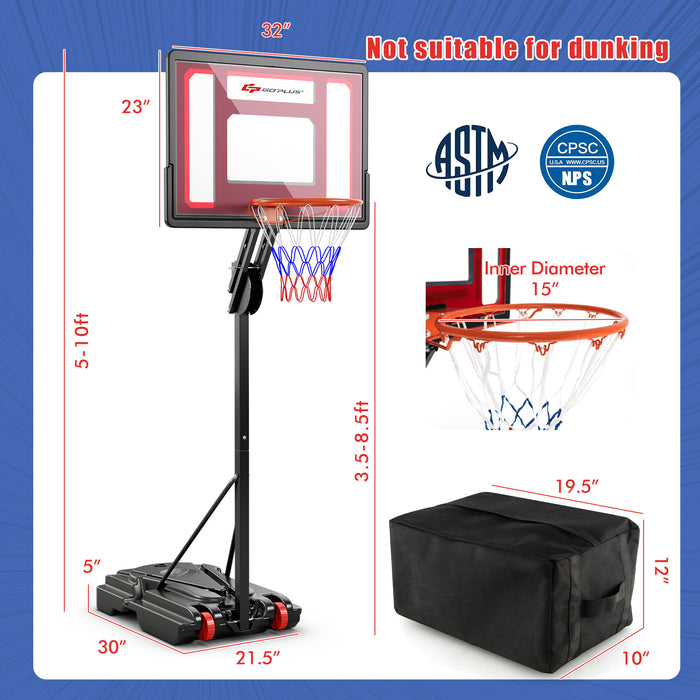 Basketball Hoop with 5-10 Feet Adjustable Height for Indoor Outdoor