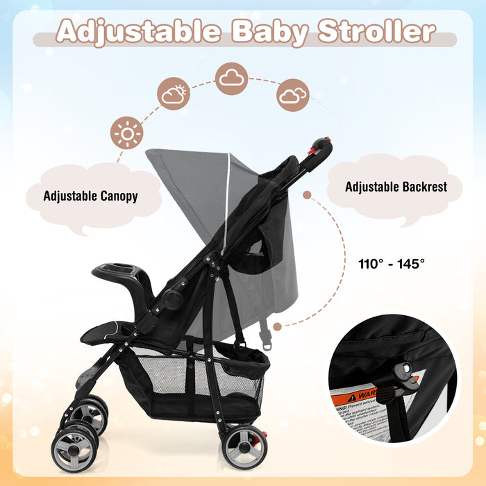 Toddler Travel Stroller for Airplane with Adjustable Backrest and Canopy