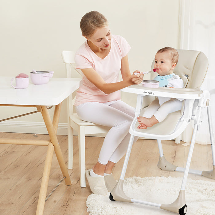 Baby Convertible High Chair with Wheels-Beige