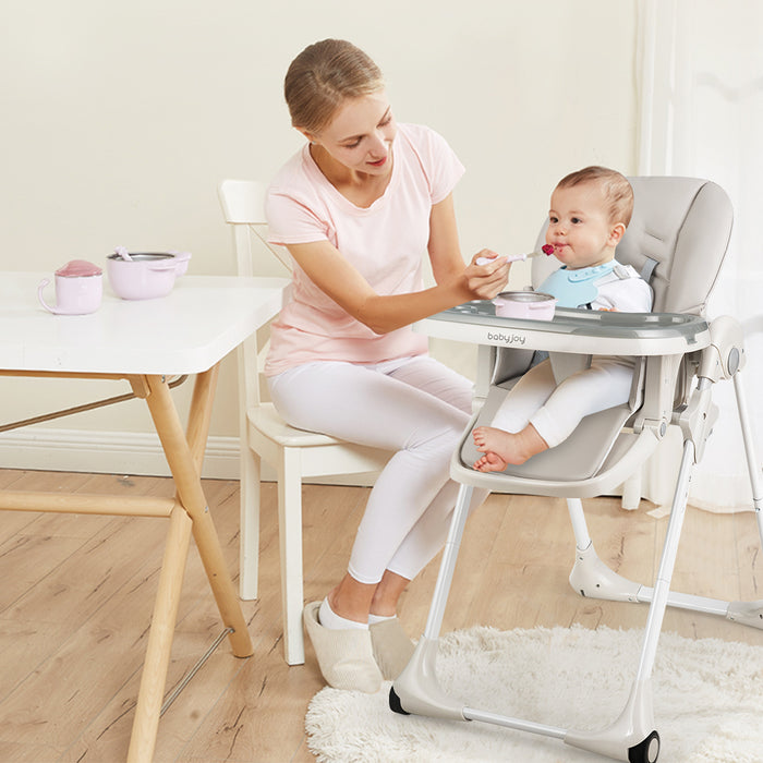 Baby Convertible High Chair with Wheels-Gray