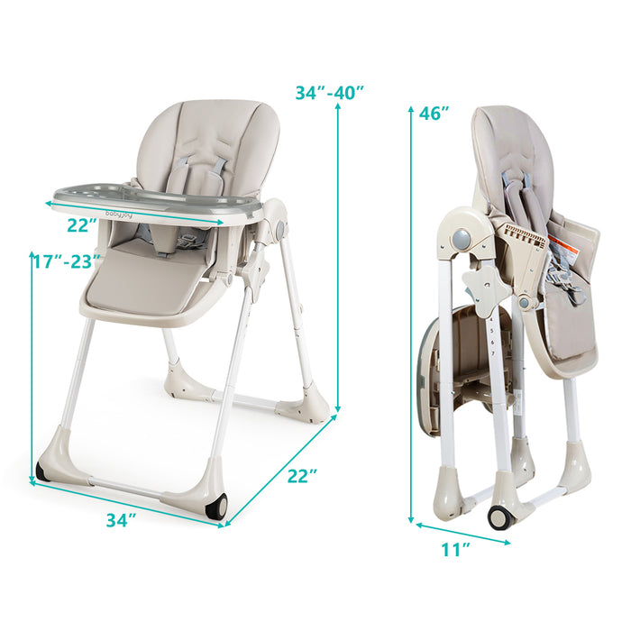 Baby Convertible High Chair with Wheels-Gray