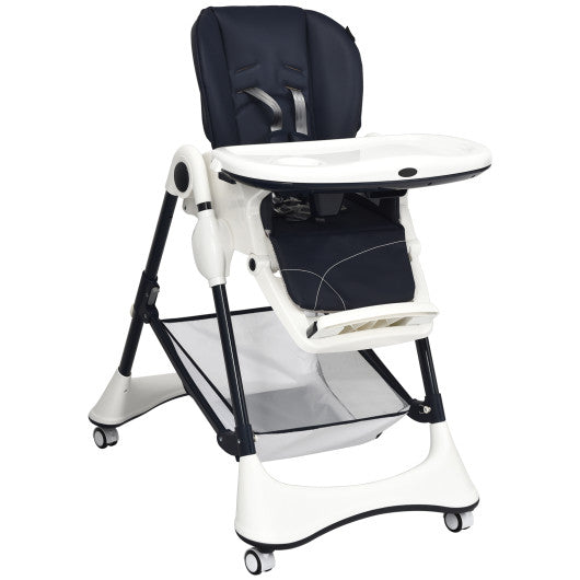 A-Shaped High Chair with 4 Lockable Wheels-Navy