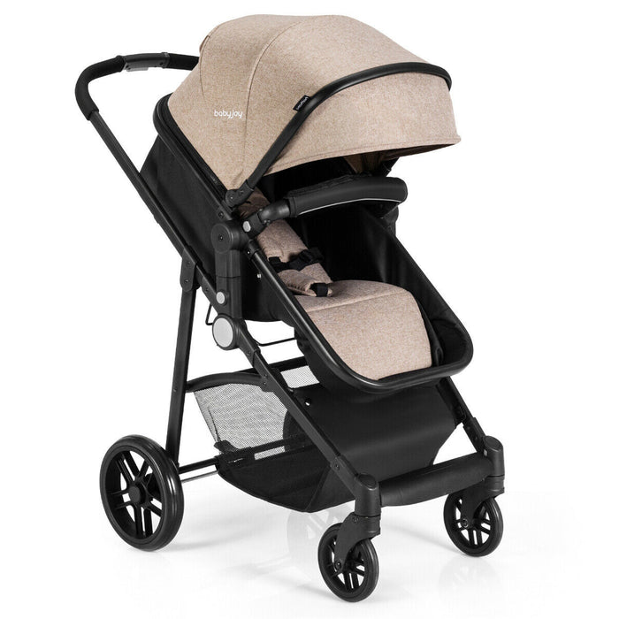 2-in-1 Foldable Pushchair Newborn Infant Baby Stroller-Coffee