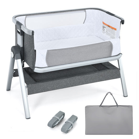 Baby Bassinet Bedside Sleeper with Storage Basket and Wheel for Newborn-Gray