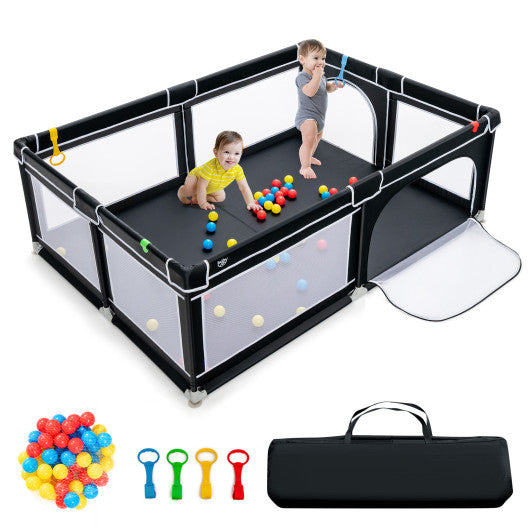 81 x 59 Inch Portable Baby Playpen with Ocean Balls and Handlebars-Black