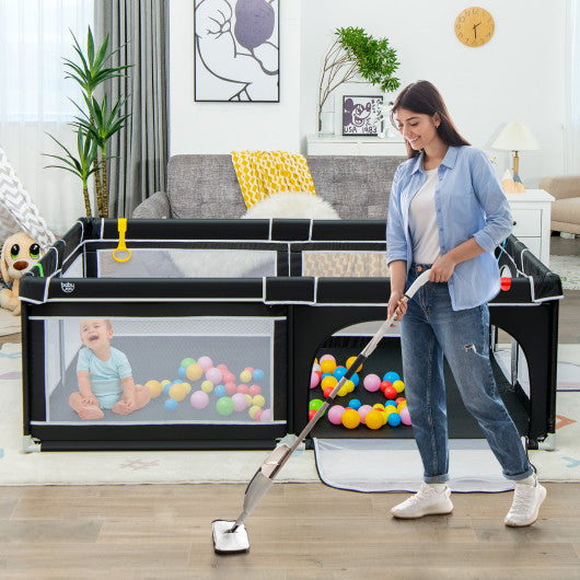 81 x 59 Inch Portable Baby Playpen with Ocean Balls and Handlebars-Black