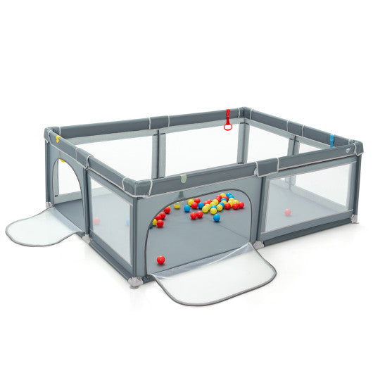 Portable Extra-Large Safety Baby Fence with Ocean Balls and Rings-Gray