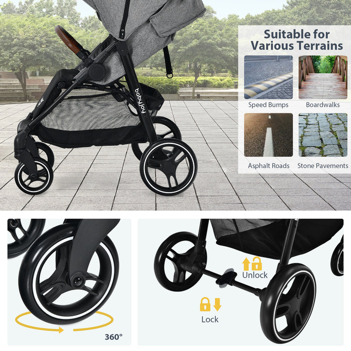 5-Point Harness Lightweight Infant Stroller with Foot Cover and Adjustable Backrest-Gray