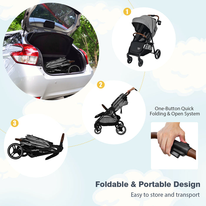 5-Point Harness Lightweight Infant Stroller with Foot Cover and Adjustable Backrest-Gray