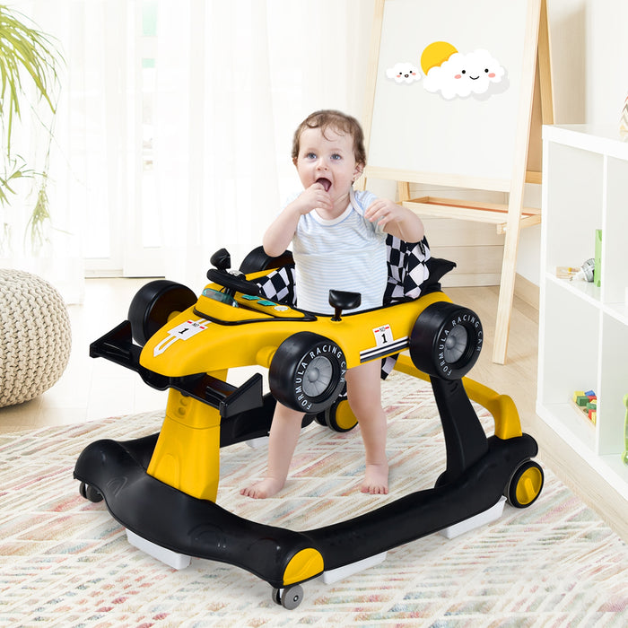 4-in-1 Foldable Activity Push Walker with Adjustable Height-Yellow