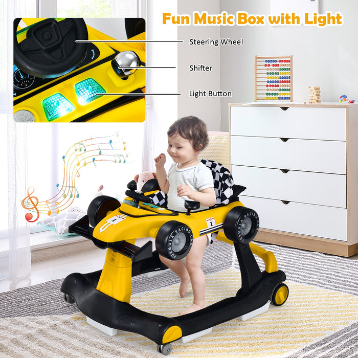 4-in-1 Foldable Activity Push Walker with Adjustable Height-Yellow