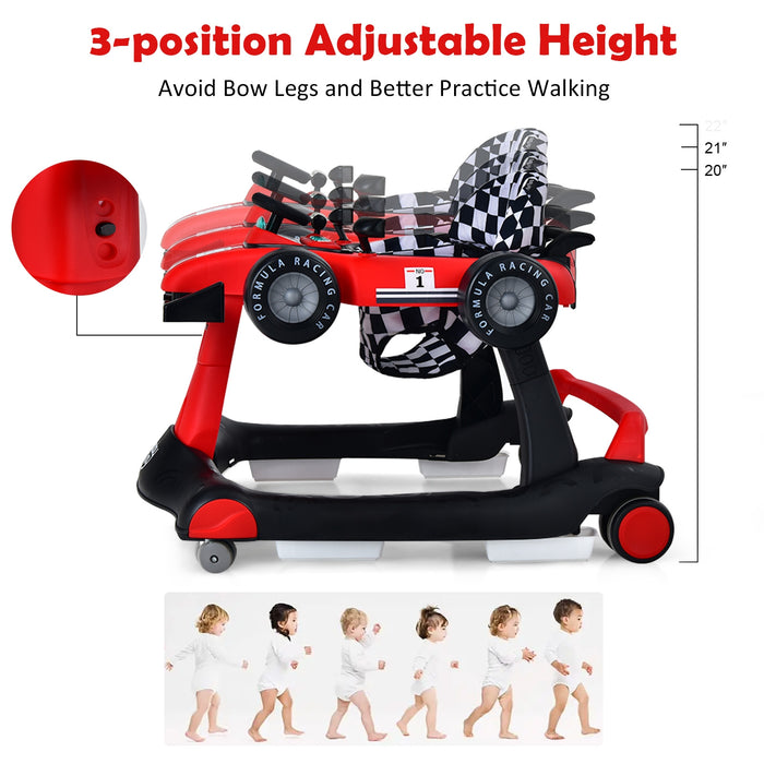 4-in-1 Foldable Activity Push Walker with Adjustable Height-Red