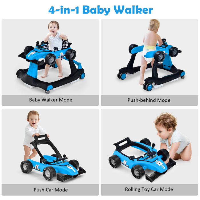 4-in-1 Foldable Activity Push Walker with Adjustable Height-Blue