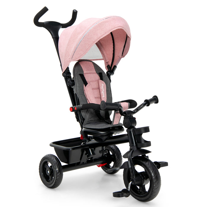 4-in-1 Baby Tricycle Toddler Trike with Convertible Seat-Pink