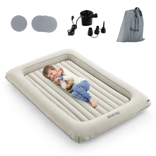 2-in-1 Multi-Purpose Inflatable Toddler Travel Bed Air Mattress Set with Electric Pump-Gray