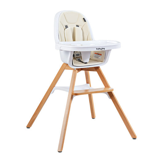 3-in-1 Convertible Wooden Baby High Chair-Beige