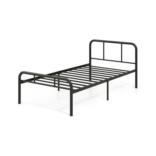 Modern Metal Platform Bed with Headboard and Footboard-Black