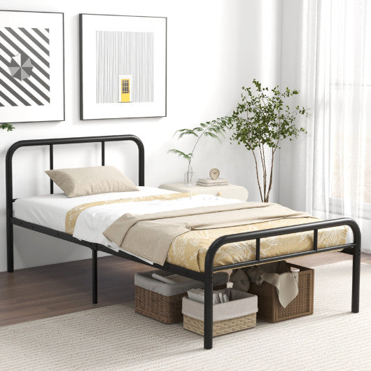 Modern Metal Platform Bed with Headboard and Footboard-Black