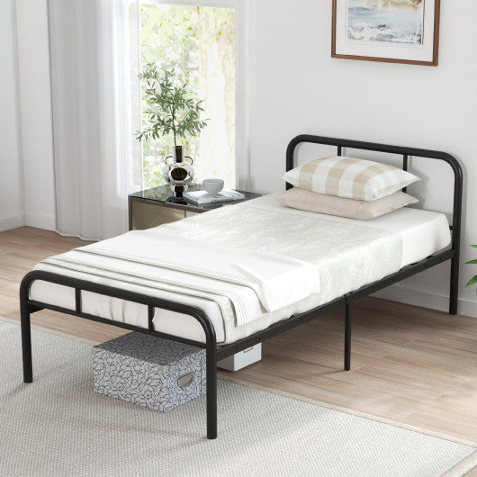 Modern Metal Platform Bed with Headboard and Footboard-Black