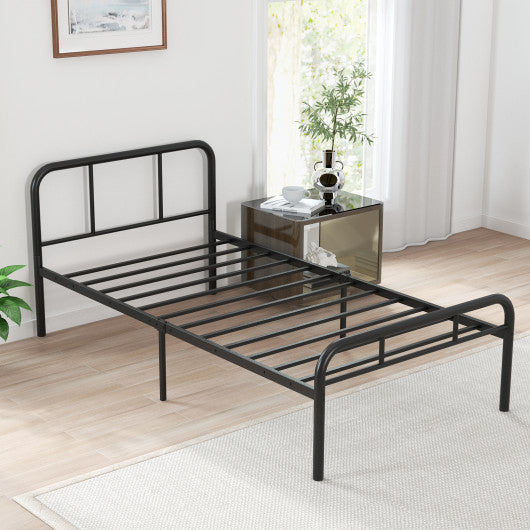 Modern Metal Platform Bed with Headboard and Footboard-Black