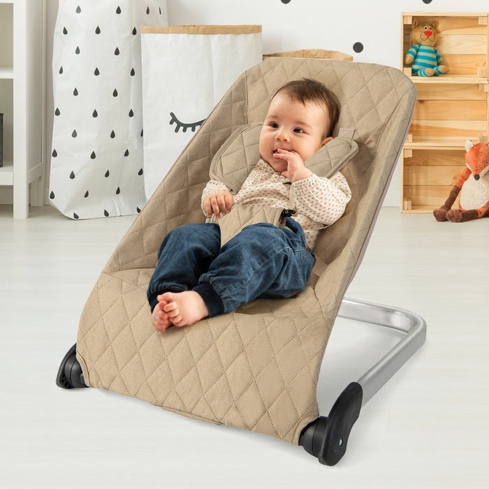 Baby Bouncer Seat with Aluminum and Metal Frame-Beige