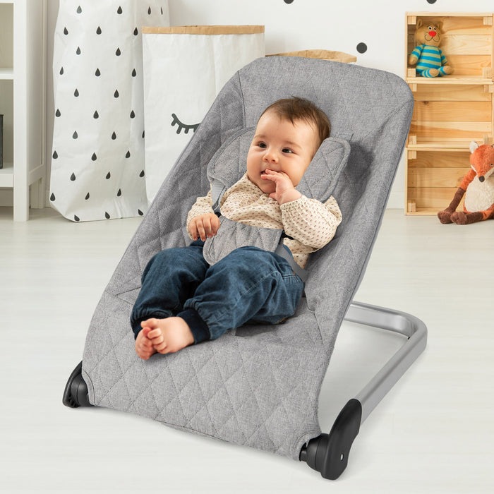 Baby Bouncer Seat with Aluminum and Metal Frame-Light Gray