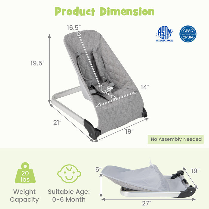 Baby Bouncer Seat with Aluminum and Metal Frame-Light Gray