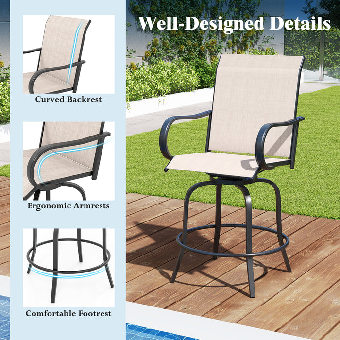 2 Pieces 360 Rotating Bar Stool Set with Armrests for Patio-Gray