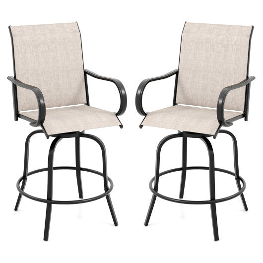 2 Pieces 360 Rotating Bar Stool Set with Armrests for Patio-Gray