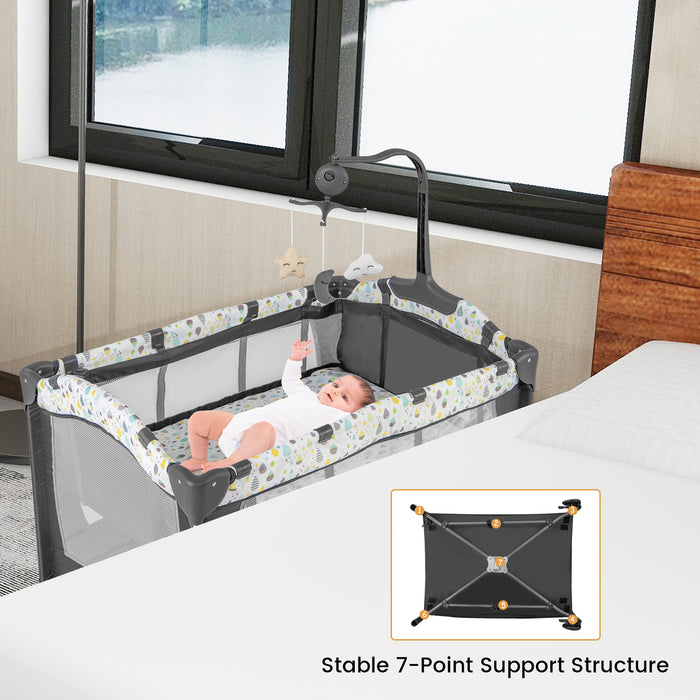 Multi-Functional Baby Playpen with Mattress and Removable Changing Table-Beige