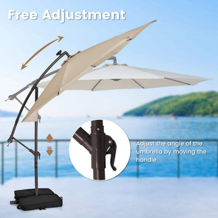 10 Feet Cantilever Umbrella with 32 LED Lights and Solar Panel Batteries-Beige