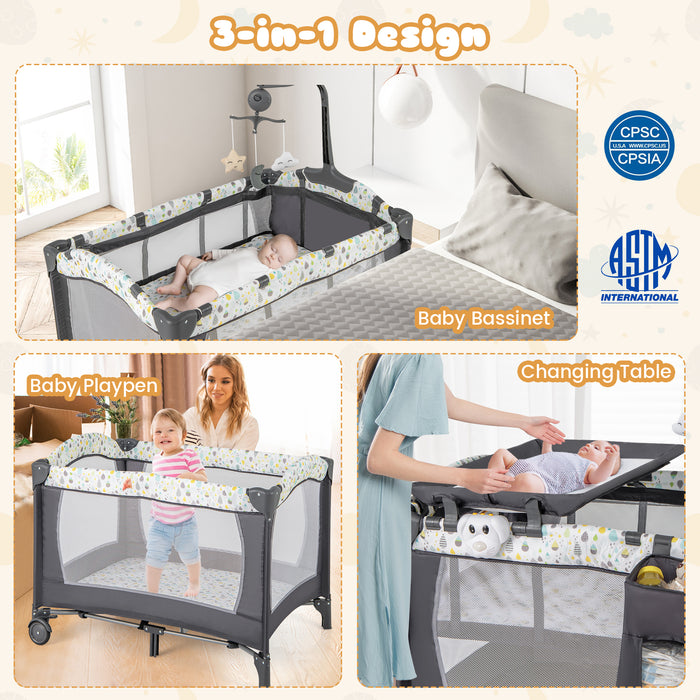 Multi-Functional Baby Playpen with Mattress and Removable Changing Table-Beige