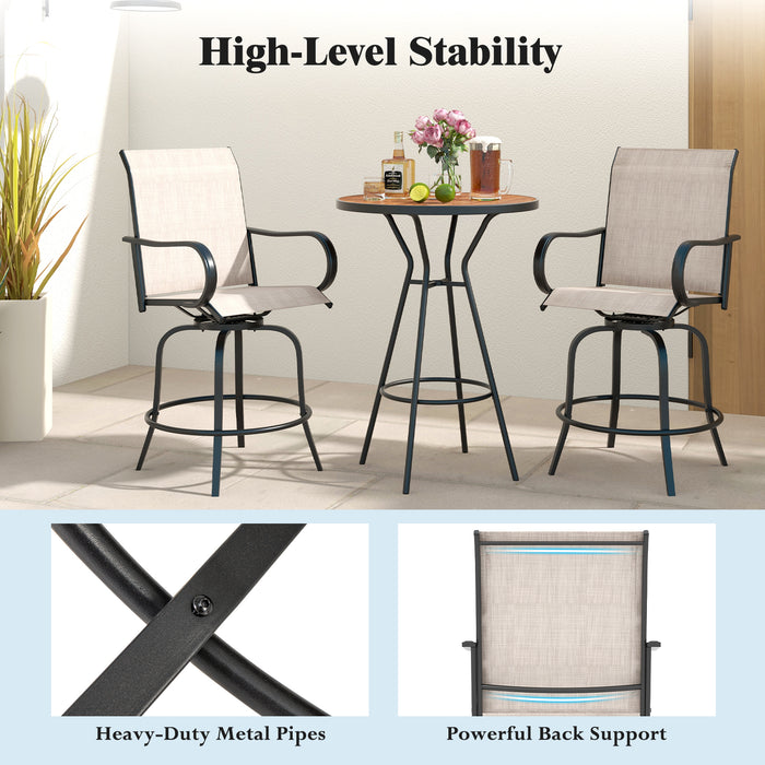 2 Pieces 360 Rotating Bar Stool Set with Armrests for Patio-Gray