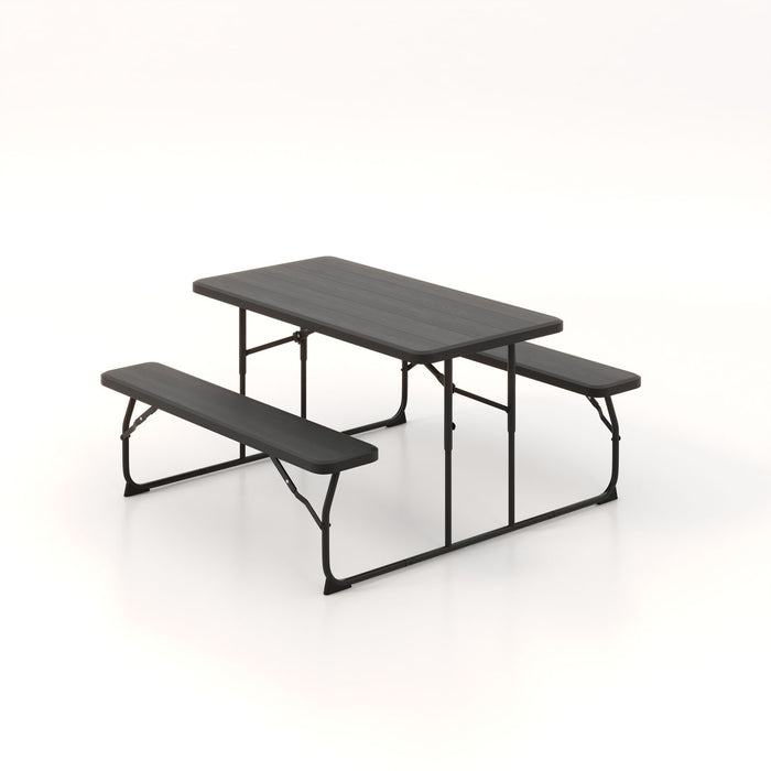 Indoor and Outdoor Folding Picnic Table Bench Set with Wood-like Texture-Black