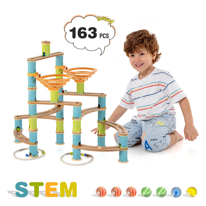 162 Pieces Bamboo Marble Run Educational Learning Toy Set