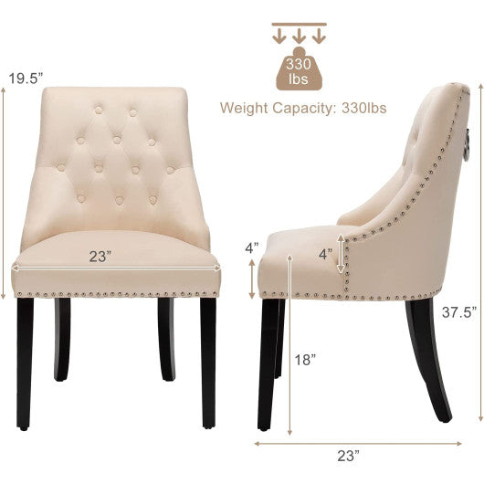 Modern Upholstered Button-Tufted Dining Chair with Naild Trim-Beige