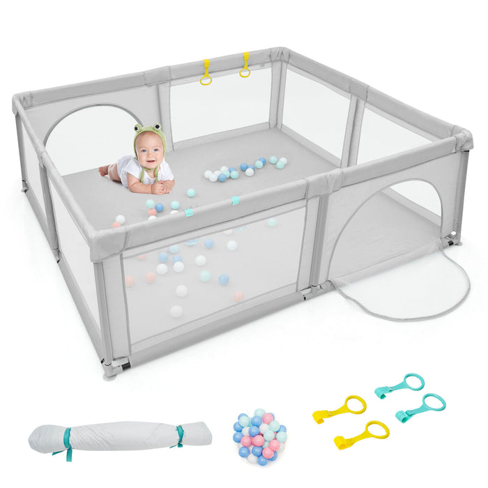 Large Infant Baby Playpen Safety Play Center Yard with 50 Ocean Balls-Gray