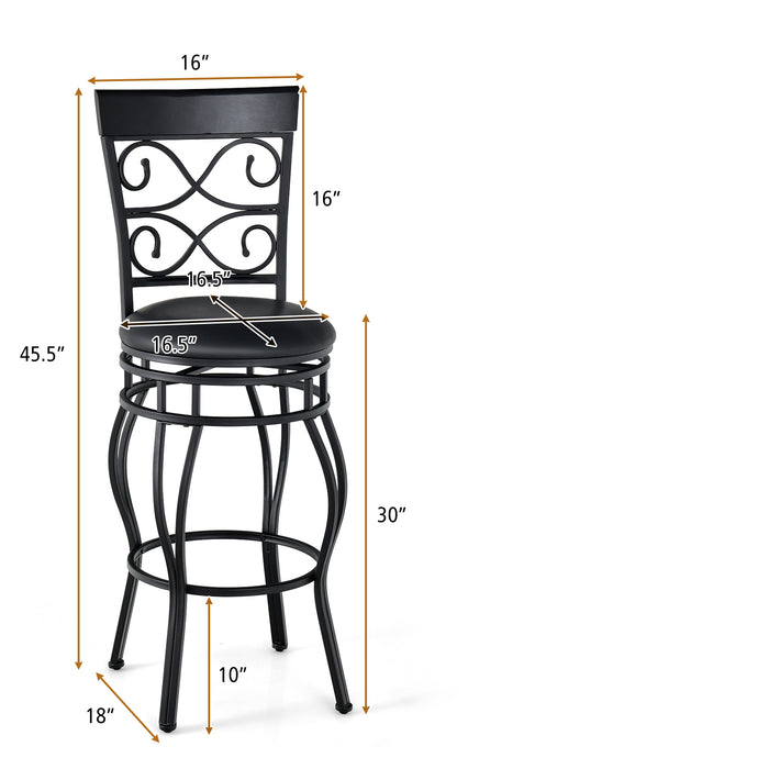 Set of 2 30 Inch Bar Stool with Backrest and Footrest-Black