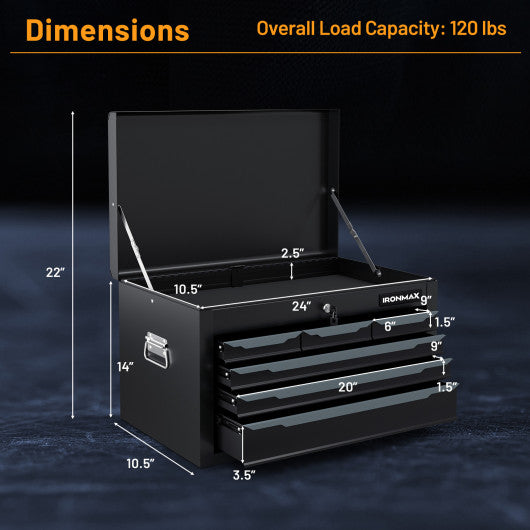 24 Inch Tool Chest Case with 6 Drawers and Top Storage for Garage Repair Shop & Warehouse-Black