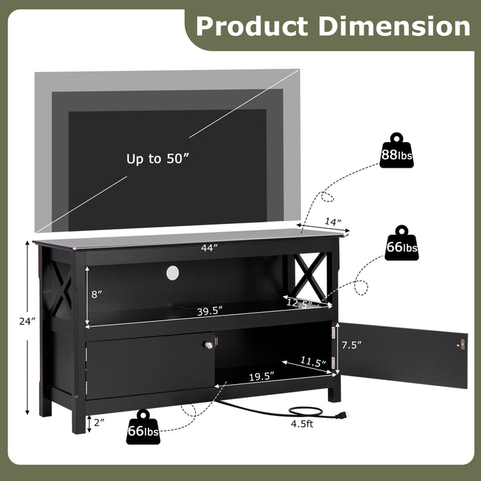 TV Stand Entertainment Center with Charging Station for TVs up to 50 Inch-Black