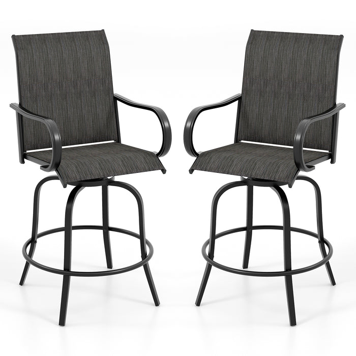 2 Pieces 360 Rotating Bar Stool Set with Armrests for Patio-Black