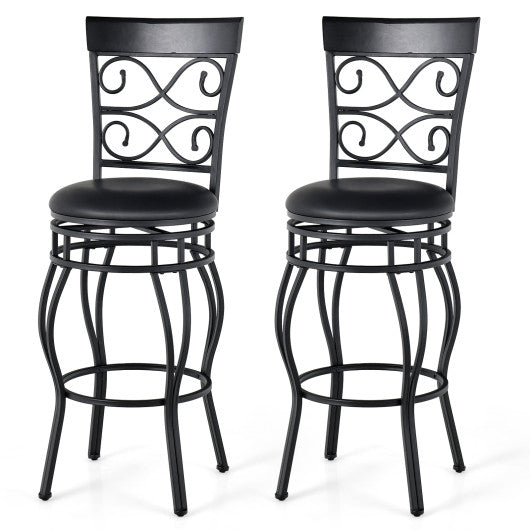 Set of 2 30 Inch Bar Stool with Backrest and Footrest-Black