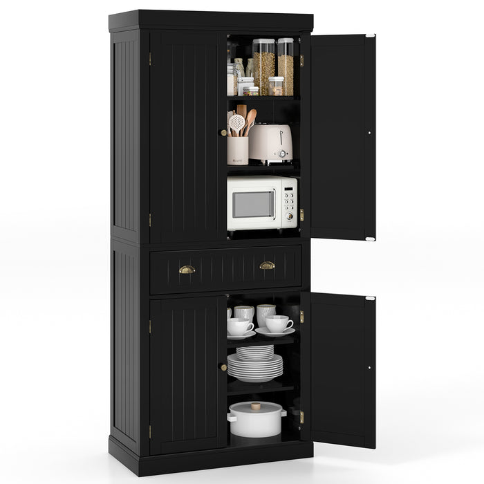 Cupboard Freestanding Kitchen Cabinet w/ Adjustable Shelves-Black