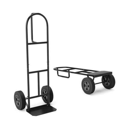 P-Handle Sack Truck with 10 Inch Wheels and Foldable Load Area-Black