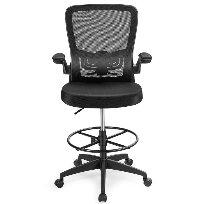 Height Adjustable Drafting Chair with Flip Up Arms-Black