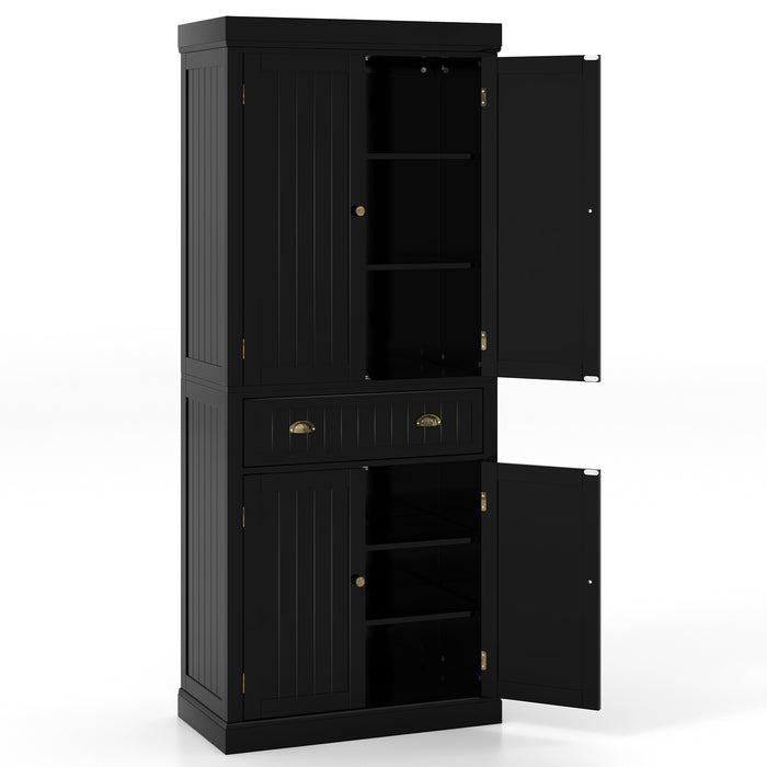 Cupboard Freestanding Kitchen Cabinet w/ Adjustable Shelves-Black