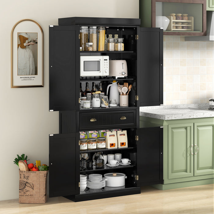 Cupboard Freestanding Kitchen Cabinet w/ Adjustable Shelves-Black