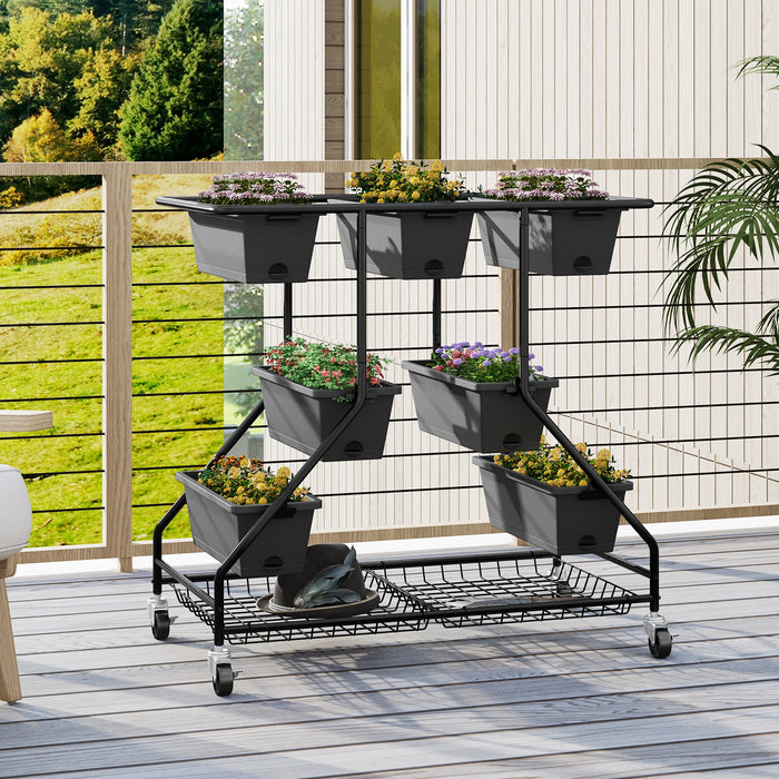 Vertical Raised Garden Bed with 7 Planter Boxes and Storage Baskets-Black