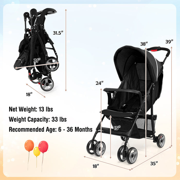 Toddler Travel Stroller for Airplane with Adjustable Backrest and Canopy